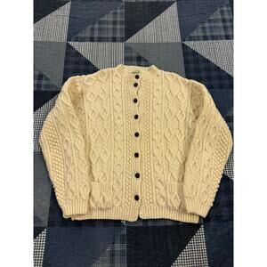 Vintage 70s‎ Kennedy Ivory Cable Knit Wool Button Down Cardigan Sweater Mens XL